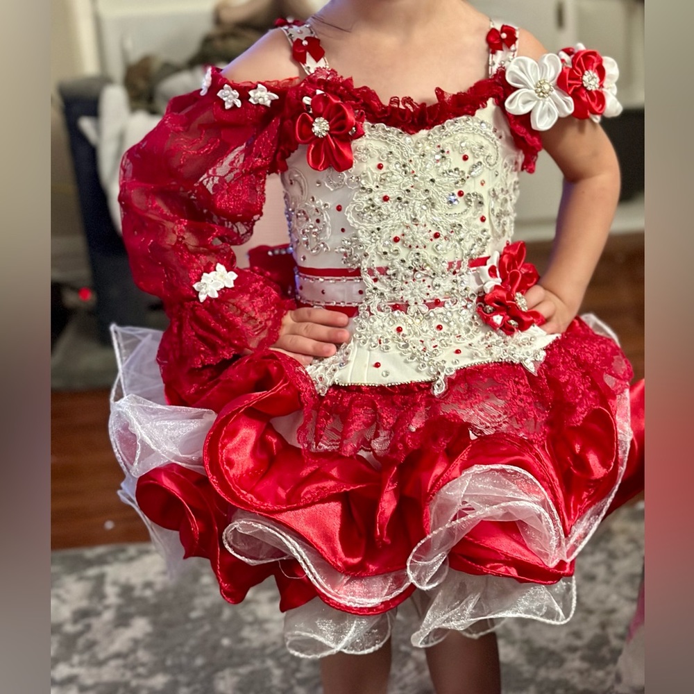 Size 18/3 small 2/4 red and white glitz pageant cupcake dress